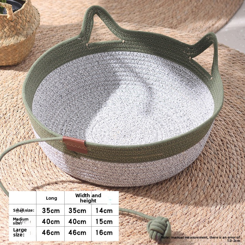 Handwoven Cotton Rope Cat Bed with Scratching Board