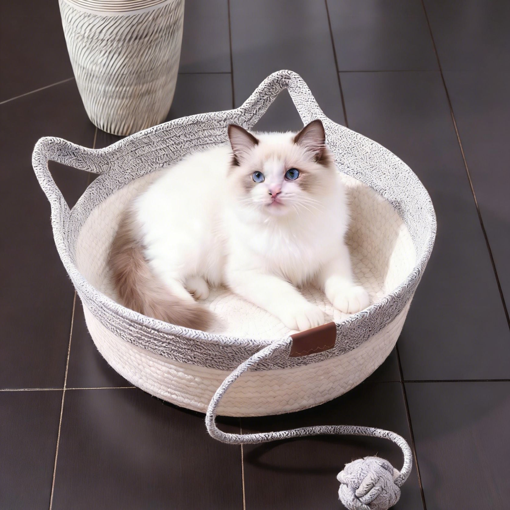 Handwoven Cotton Rope Cat Bed with Scratching Board
