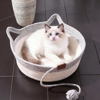 Handwoven Cotton Rope Cat Bed with Scratching Board