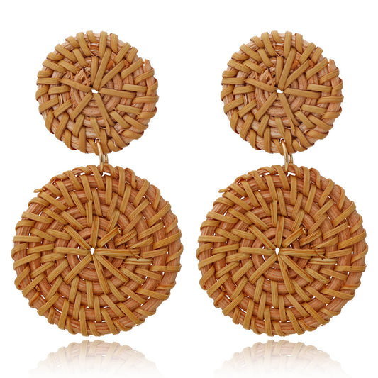 Handwoven Geometric Rattan Earrings