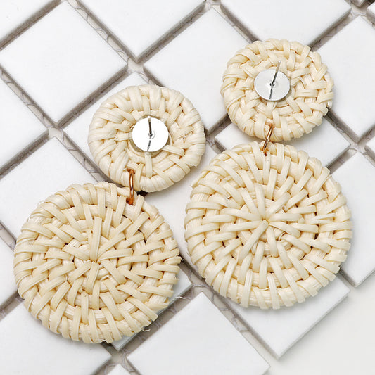 Handwoven Geometric Rattan Earrings