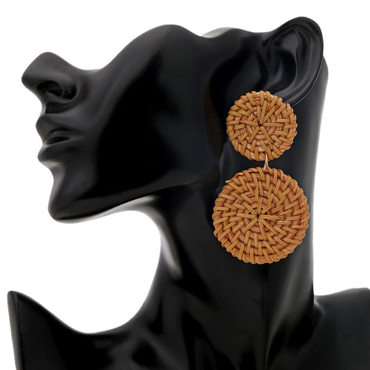 Handwoven Geometric Rattan Earrings