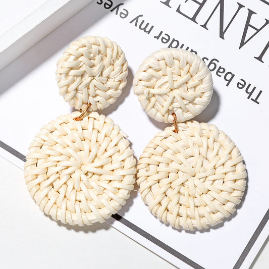 Handwoven Geometric Rattan Earrings