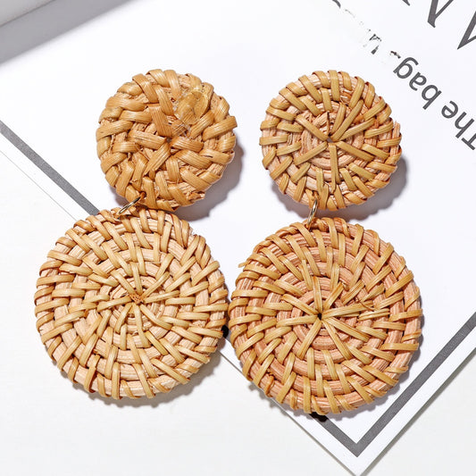 Handwoven Geometric Rattan Earrings
