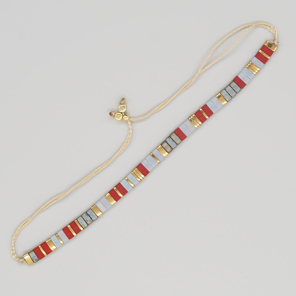 Handwoven Glass Bead Geometric Bracelet
