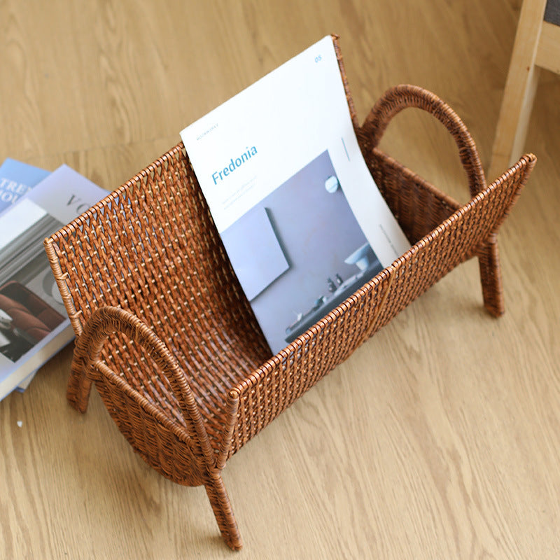 Handwoven Magazine Storage Rack Floor Bookshelf