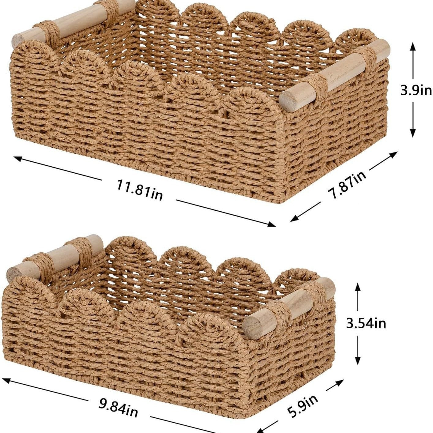 Handwoven Paper Rope Storage Basket with Wooden Handle