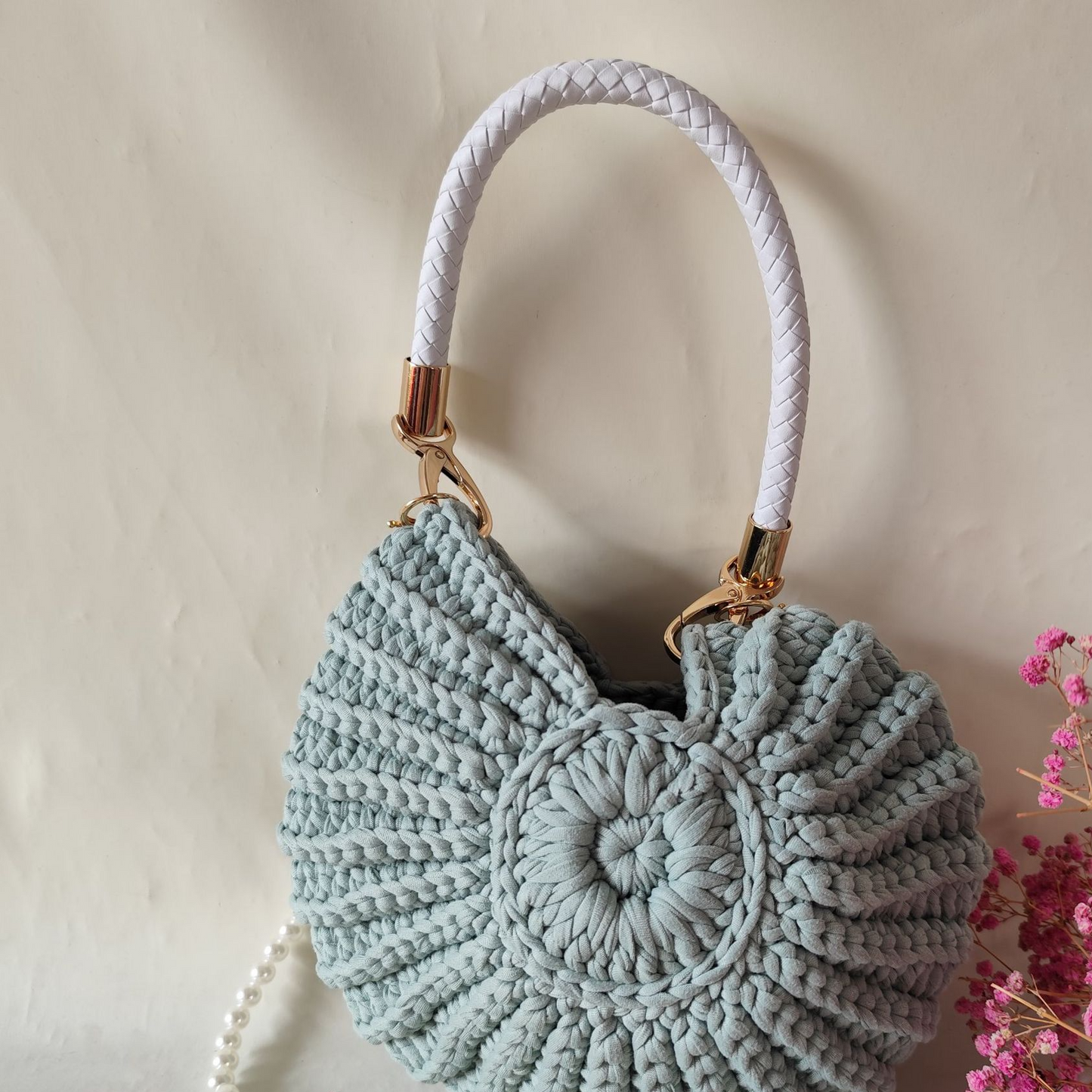 Handwoven Pearl Chain Shell Satchel