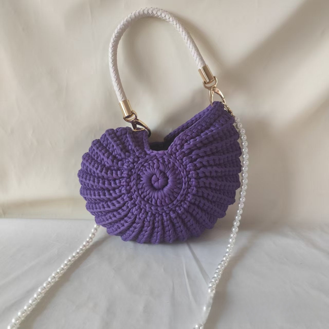 Handwoven Pearl Chain Shell Satchel