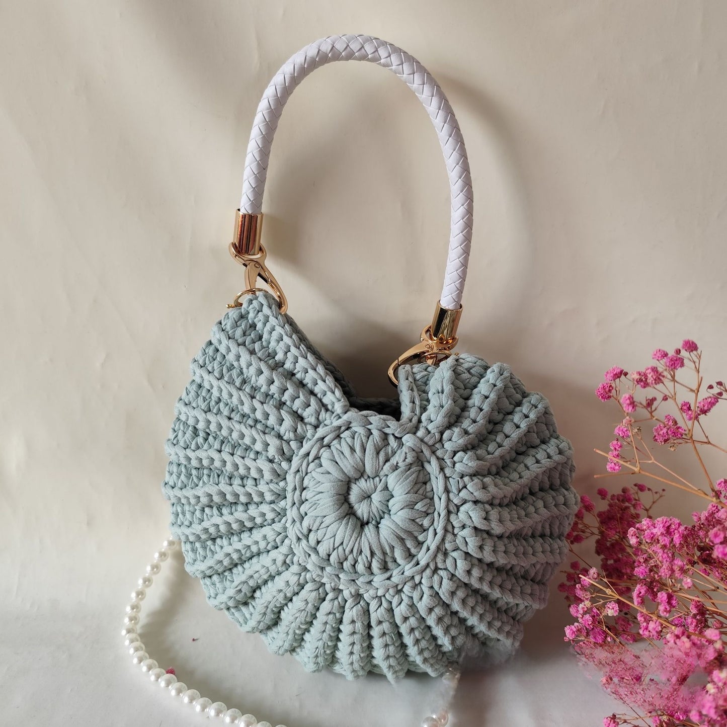 Handwoven Pearl Chain Shell Satchel
