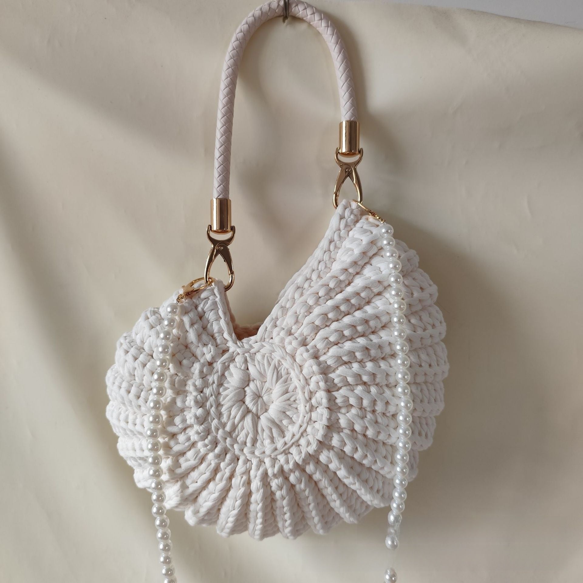 Handwoven Pearl Chain Shell Satchel
