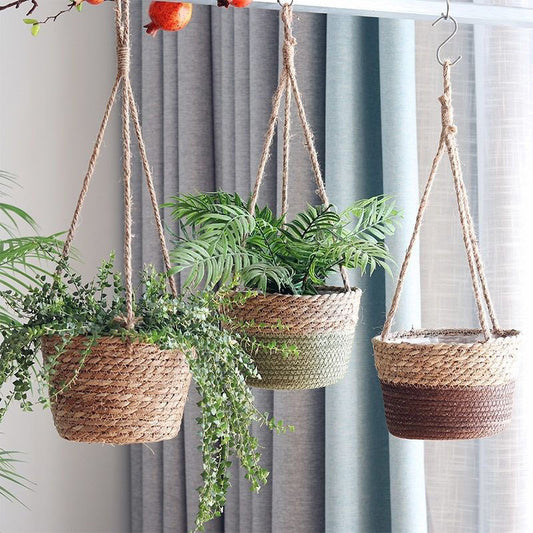 Handwoven Rattan Hanging Plant Basket