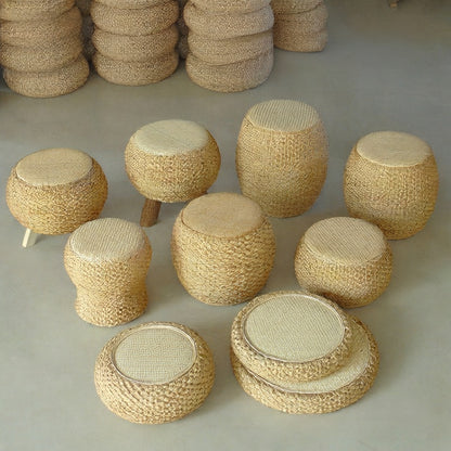 Handwoven Rattan Stool Ottoman Footstool