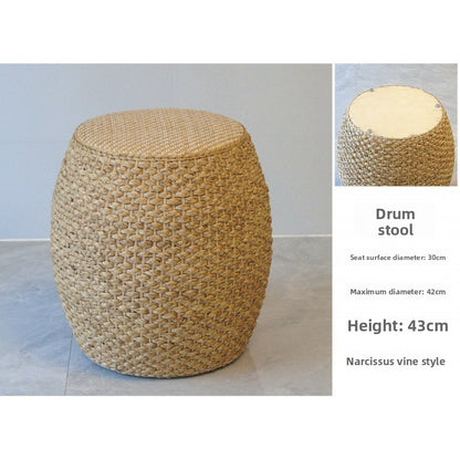 Handwoven Rattan Stool Ottoman Footstool