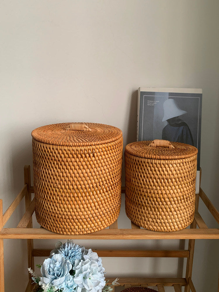 Handwoven Rattan Storage Basket with Lid