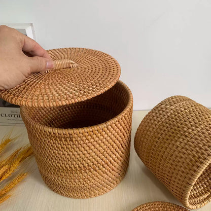 Handwoven Rattan Storage Basket with Lid