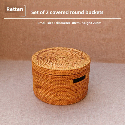 Handwoven Rattan Storage Basket with Lid