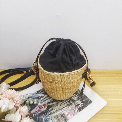 Handwoven Straw Bucket Bag
