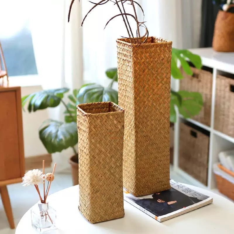 Handwoven Straw Flower Vase