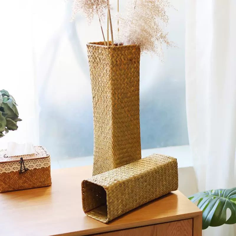 Handwoven Straw Flower Vase
