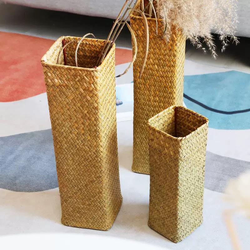 Handwoven Straw Flower Vase
