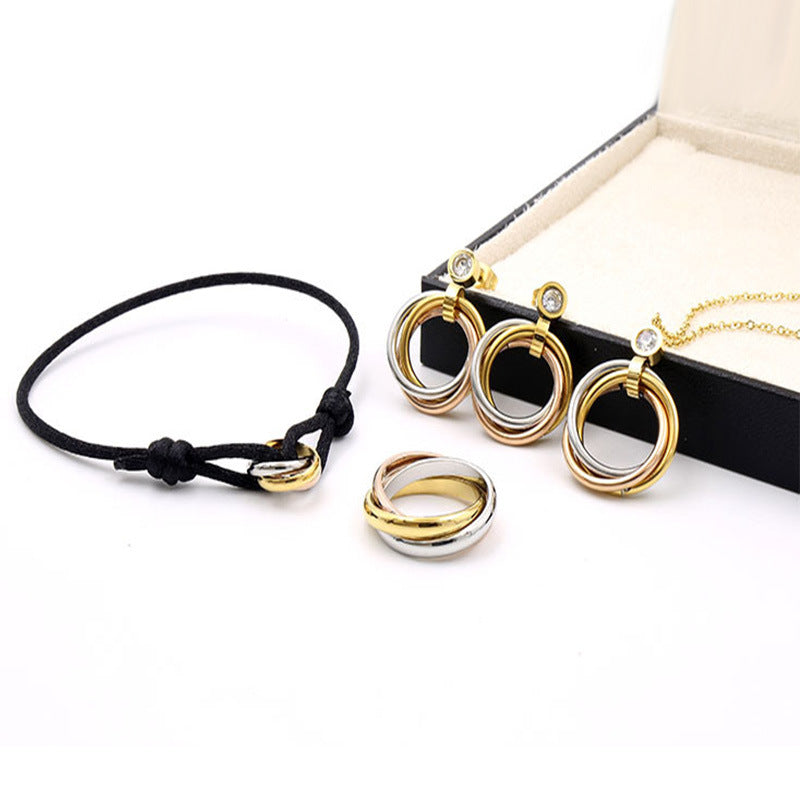 Handwoven Three-Ring Brass Bracelet