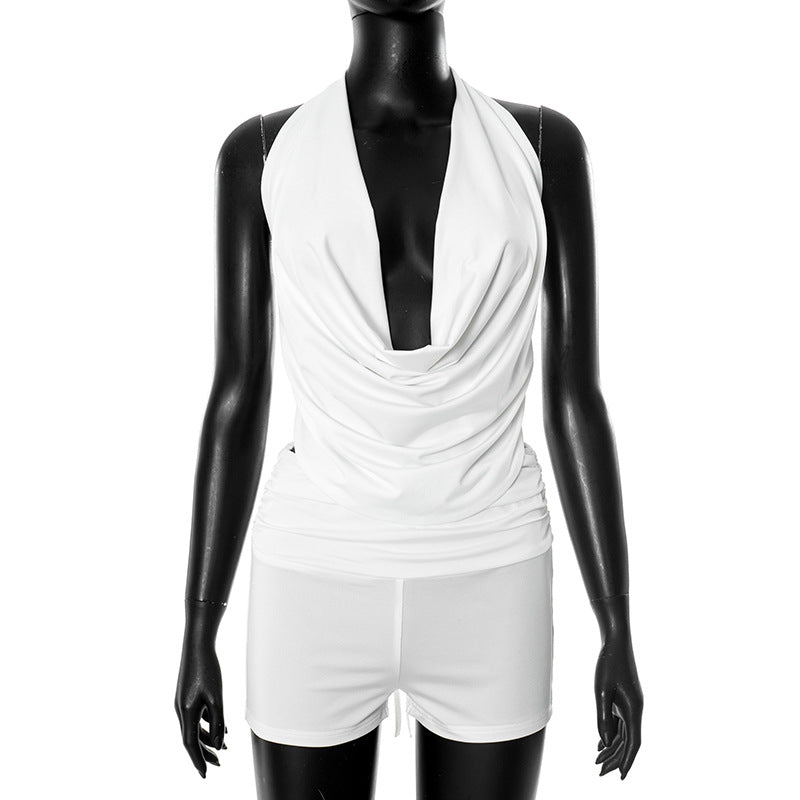 Hanging Neck Backless Two-Piece Set