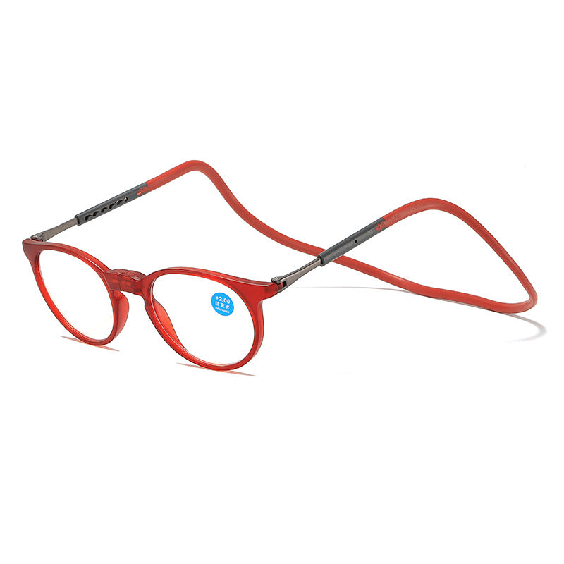 Hanging neck magnetic reading glasses