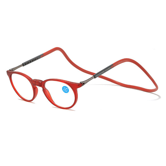 Hanging neck magnetic reading glasses
