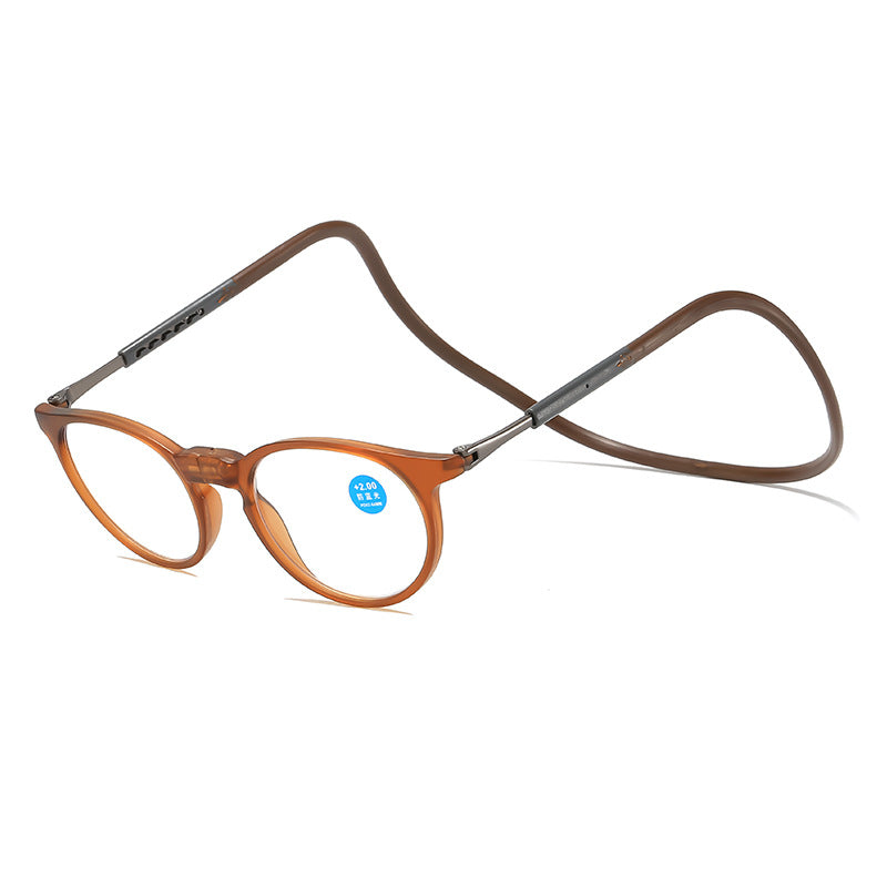 Hanging neck magnetic reading glasses