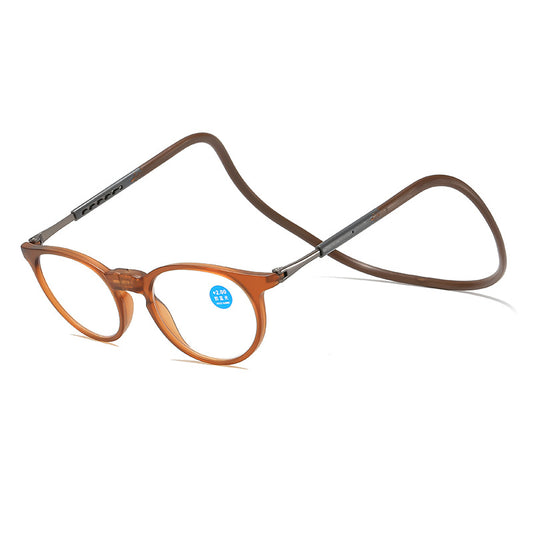 Hanging neck magnetic reading glasses