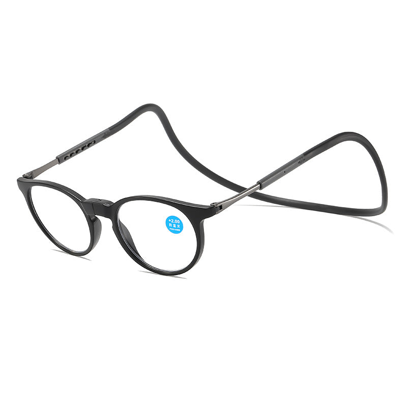 Hanging neck magnetic reading glasses