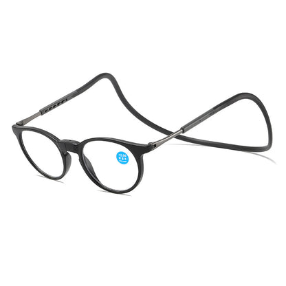 Hanging neck magnetic reading glasses