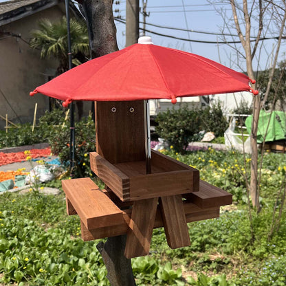 Hanging Squirrel Bird Feeder with Red Umbrella