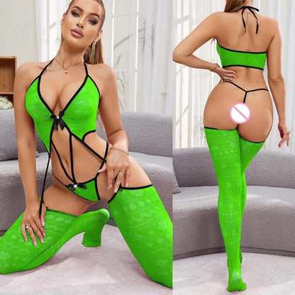 Hanyi French Slim-Fitting One-Piece Underwear with Stockings
