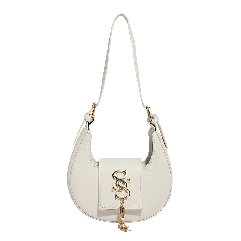 Hardware fringed crescent bag