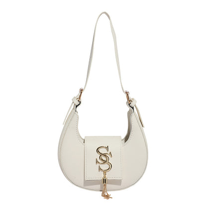 Hardware fringed crescent bag
