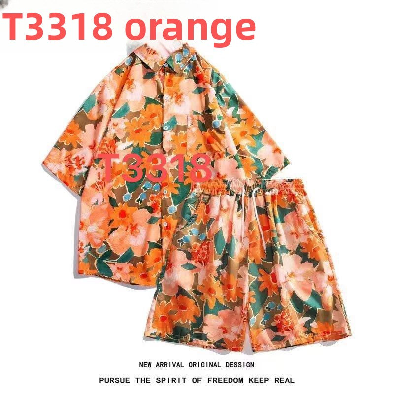 Hawaiian Flower Shirt and Shorts Set