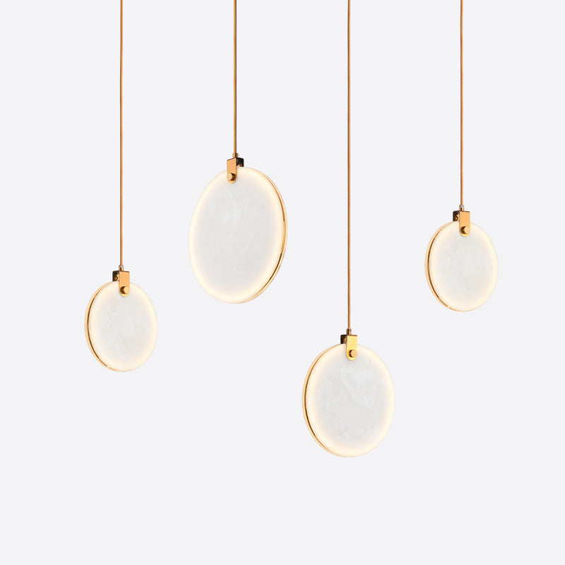 Headboard-shaped imitation travertine pendant lamp