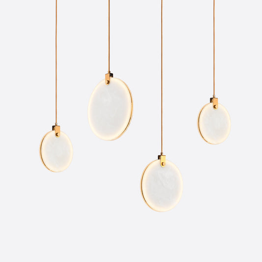 Headboard-shaped imitation travertine pendant lamp
