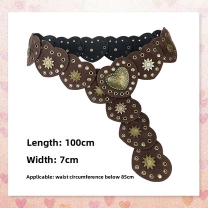Heart Buckle Metal Studded Wide Belt for Women