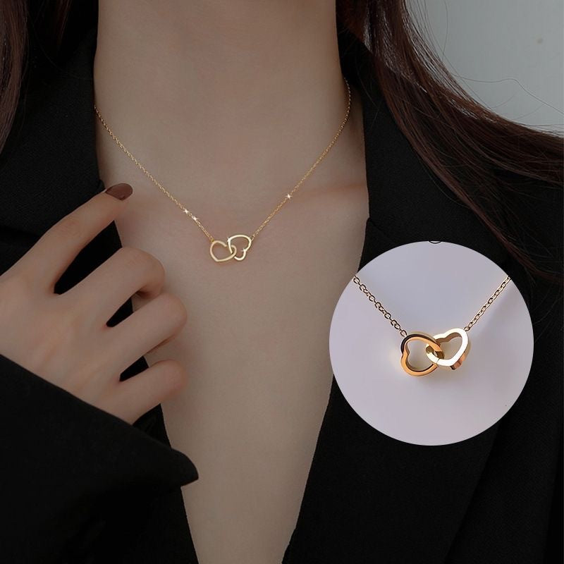 Heart Double Ring Titanium Steel Adjustable Necklace