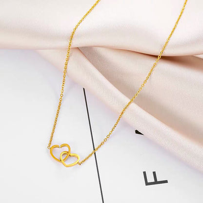 Heart Double Ring Titanium Steel Adjustable Necklace