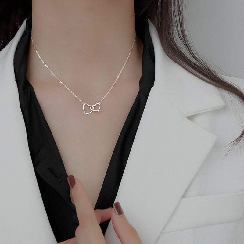Heart Double Ring Titanium Steel Adjustable Necklace