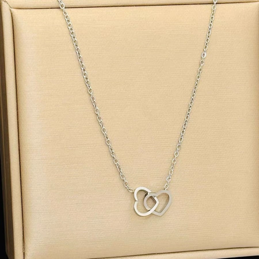Heart Double Ring Titanium Steel Necklace