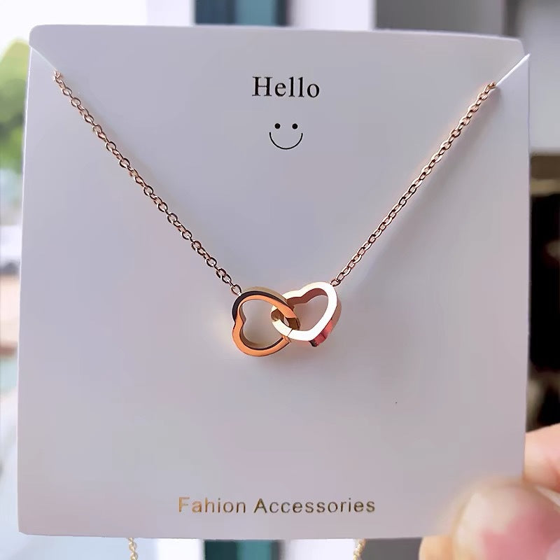 Heart Double Ring Titanium Steel Necklace