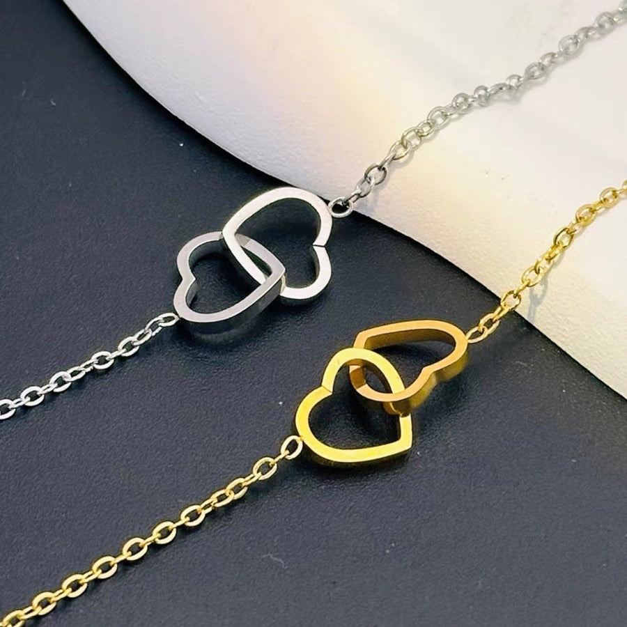 Heart Double Ring Titanium Steel Necklace