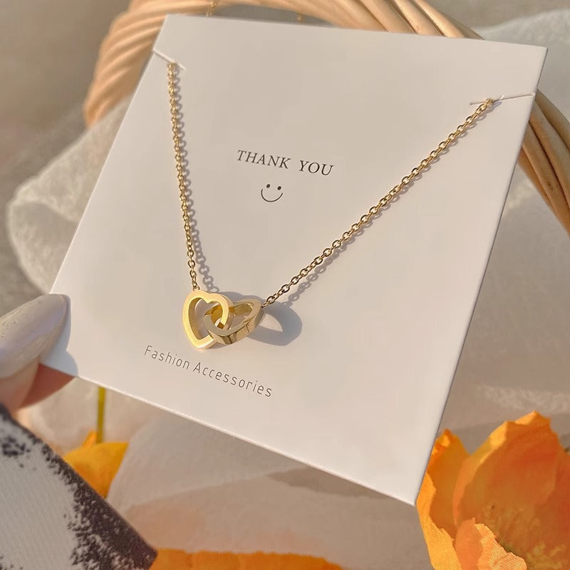 Heart Double Ring Titanium Steel Necklace