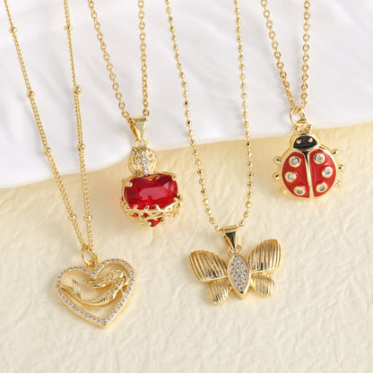 Heart Insect Pendant Copper Necklace