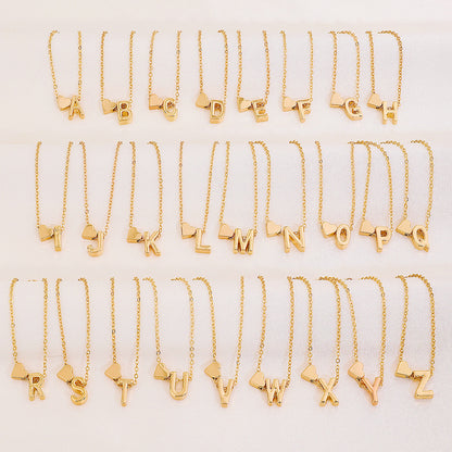 Heart Letter Necklace and Bracelet Set